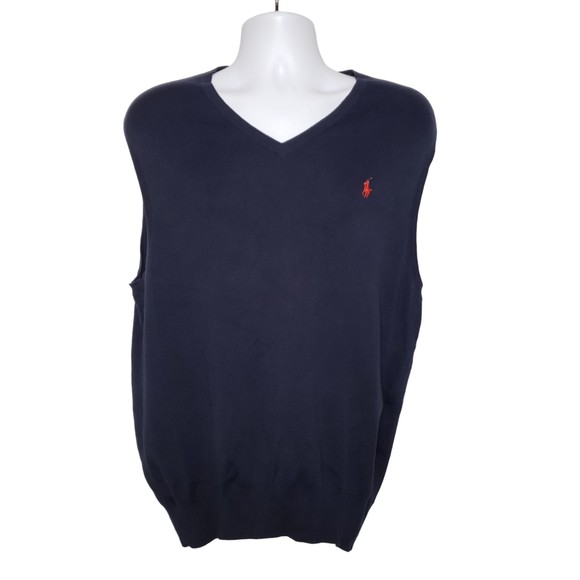 Polo Ralph Lauren Other - Polo By Ralph Lauren Navy Blue Pima Cotton V Neck Sweater Vest Size XL